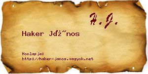 Haker János névjegykártya